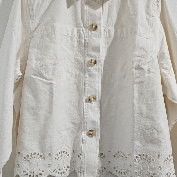 LC Lauren Conrad/ Trucker Jacket /100% cotton /eyelet hem/ plus size/ivory color - Picture 5 of 13